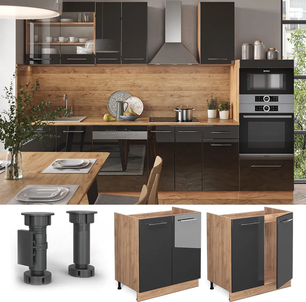 Vicco Fame-Line Cucina: Sottolavello 80cm Antracite e Quercia Gold - 4