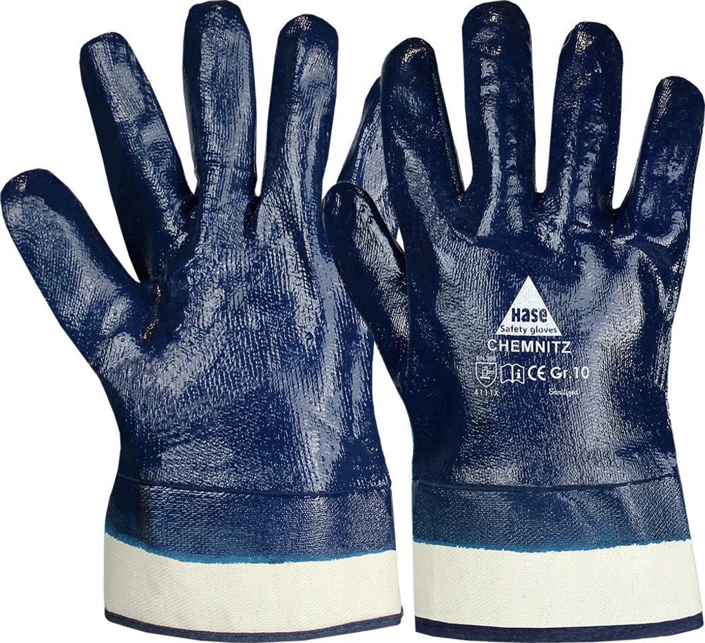 Hase Handschuhe Gelb/Blau Nitril "Chemnitz" 8