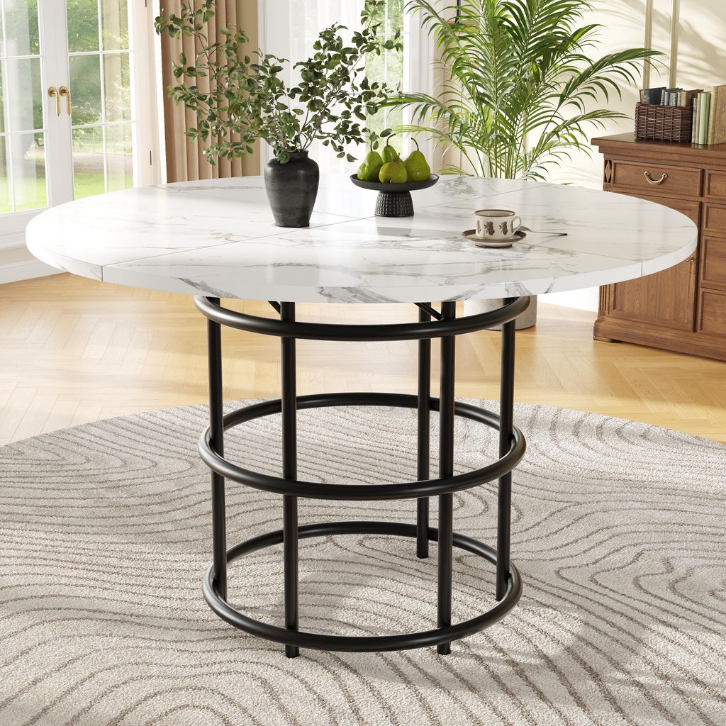 Fortuna Lai Runder Esstisch (100×100×76cm), Küchentisch,, Runder Kaffeetisch für 4-6,geeignet für Esszimmer, Wohnzimmer,Tischbeine aus Metall,...
