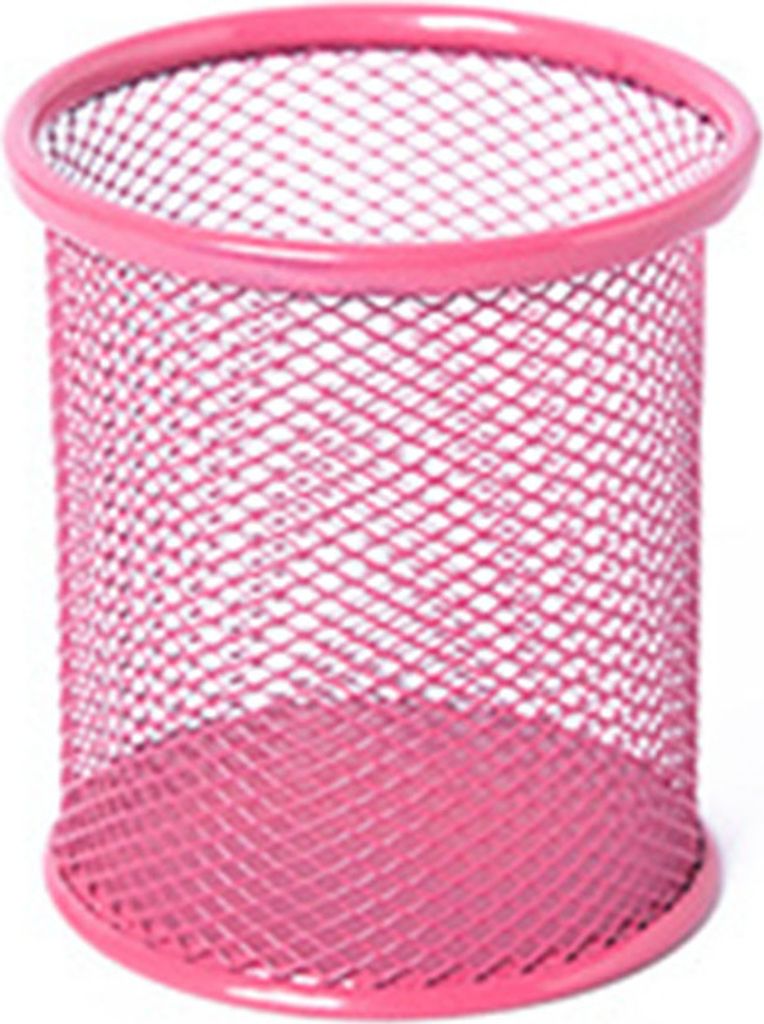 Mesh Metall Pen Bleistift Pinsel Pot Halter Aufbewahrungsbehälter Office Desk Organizer-Rosenrot rund