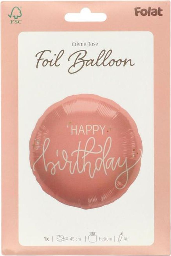 Folieballon - Happy Birthday - creme/rosa - Ø ca. 45 cm