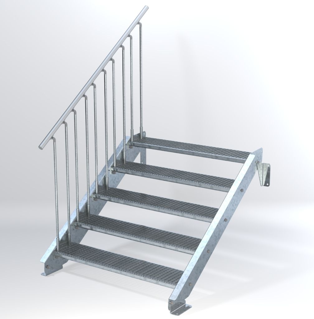 Stahltreppe 5 Stufen bis Höhe 100 cm, Laufbreite : 120 cm Geländer links ST 3 (31 / 9 mm schmal)