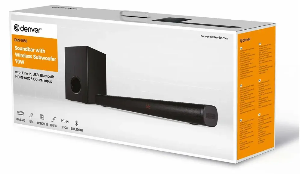 Denver DSS-7030 Barre de son avec subwoofer sans fil et Bluetooth HDMI