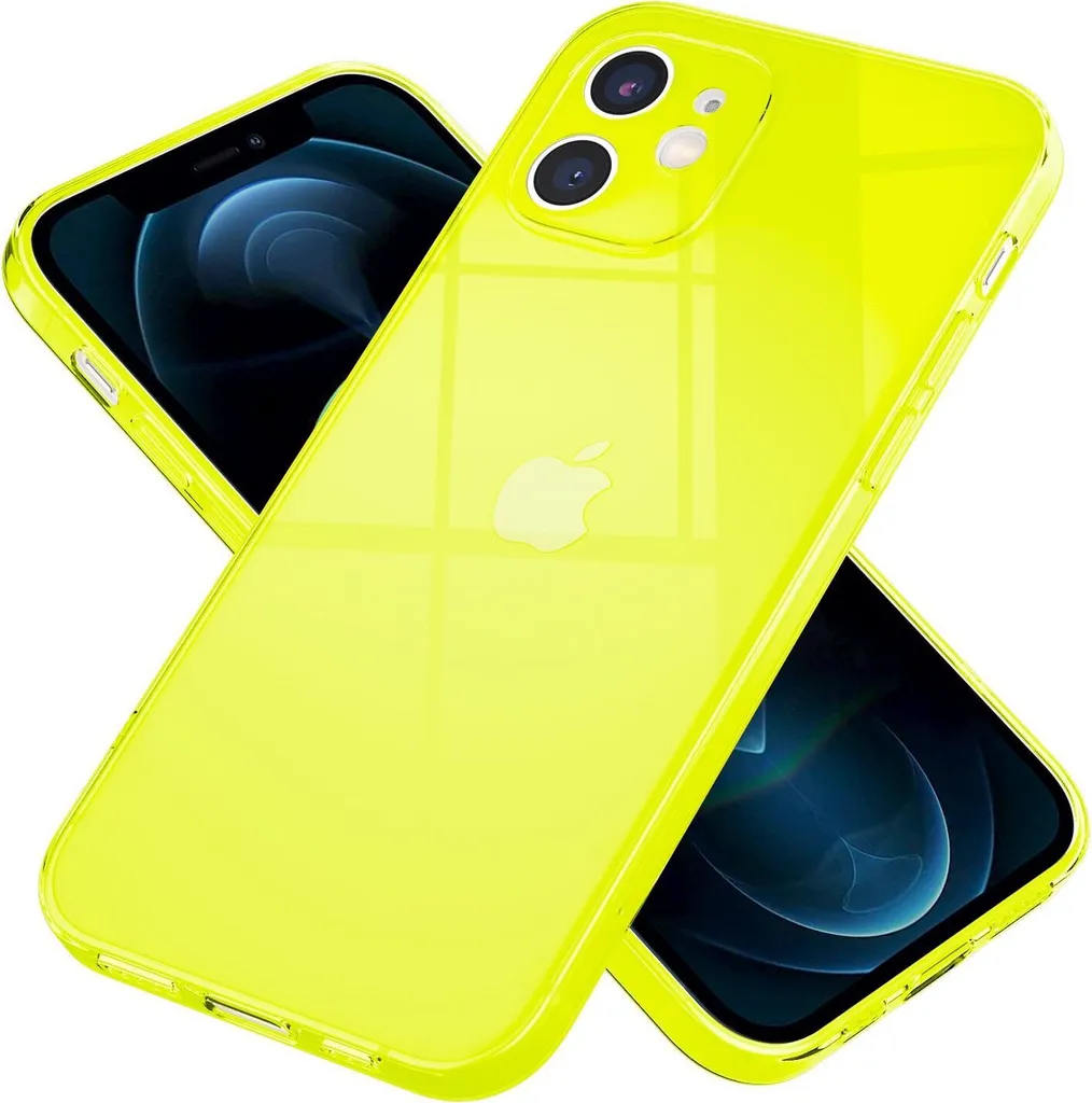 Custodia NALIA iPhone 12 Giallo Neon | TPU Flessibile e Trasparente