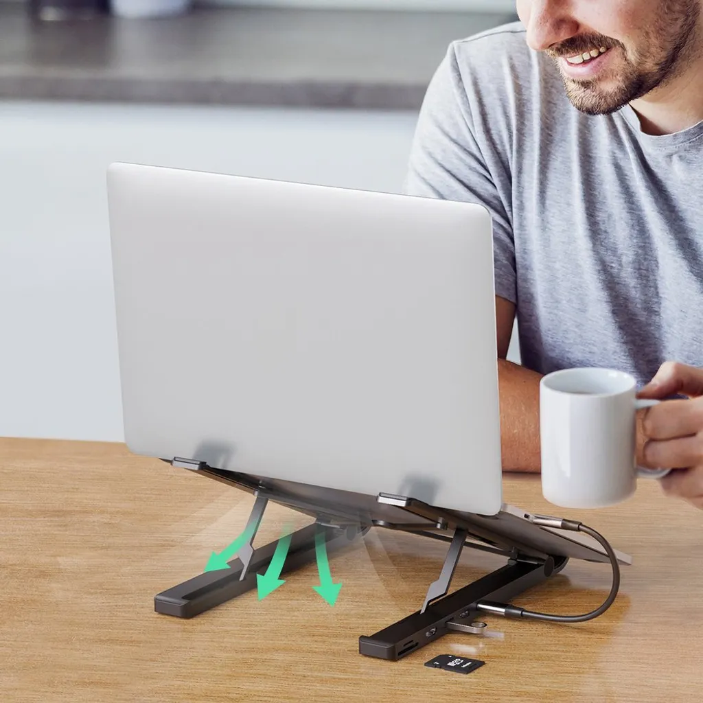 Station d'accueil USB-C 5-en-1 Hub et Support Pliable Aluminium X-Kit - 11