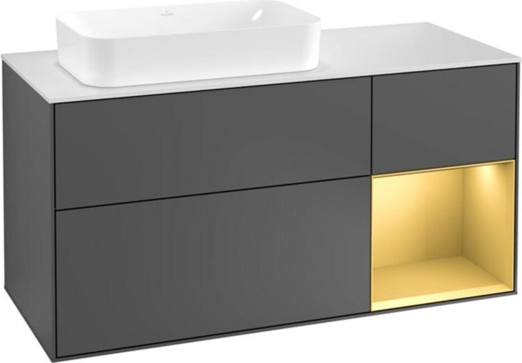 V&B Waschtischunterschrank Wandbeleuchtung Finion 120cm, Pl w m, Reg re gol m, Anthrac. m