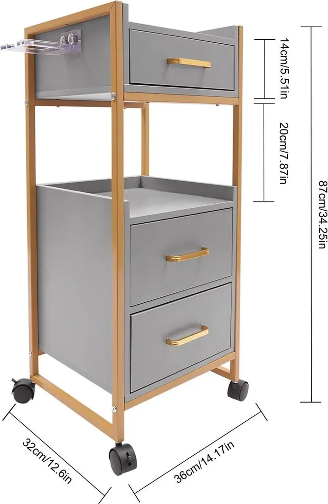 Chariot de coiffure robuste 80kg avec 3 tiroirs et structure métallique
