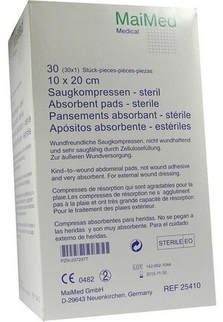 MaiMed zuigende kompressen, steriel, 30 stuks, 10 x 20 cm Productafbeelding 