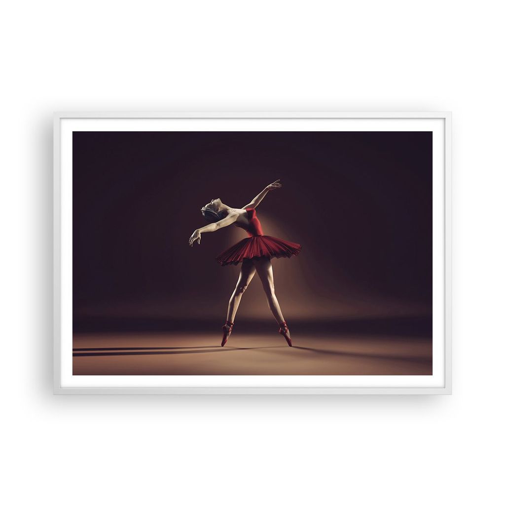 Gerahmtes Poster - Weißer Rahmen - Ballerina Rot Kleid - 100x70 cm - Wand Bild - Wanddeko - Wandbilder - Kunstposter - Wandposter - Bilderrahmen -...