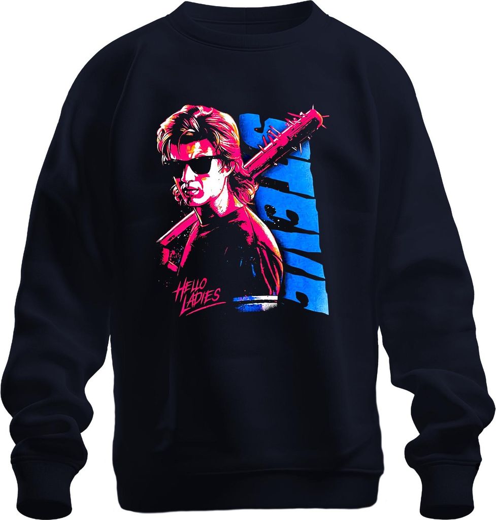 Hello Ladies 80er Neon Retro Sonnenbrille Stachelkeule Steve Uni Sweatshirt Pullover, Navy, XL