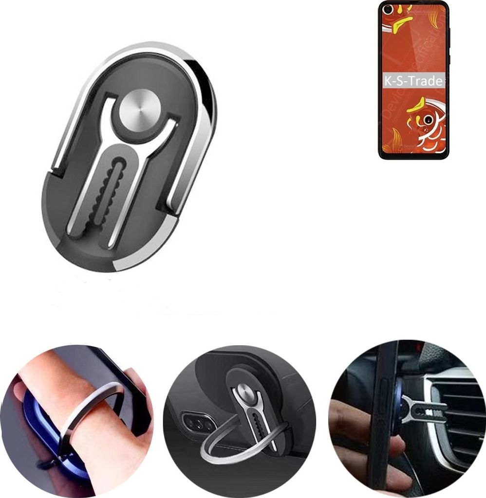 K-S-Trade 3in1 Smartphone-Ring Handy-Ring kompatibel mit Motorola P50 Fingerhalterung Handyring Tischständer Lüftungsgitter-Halterung Tisch