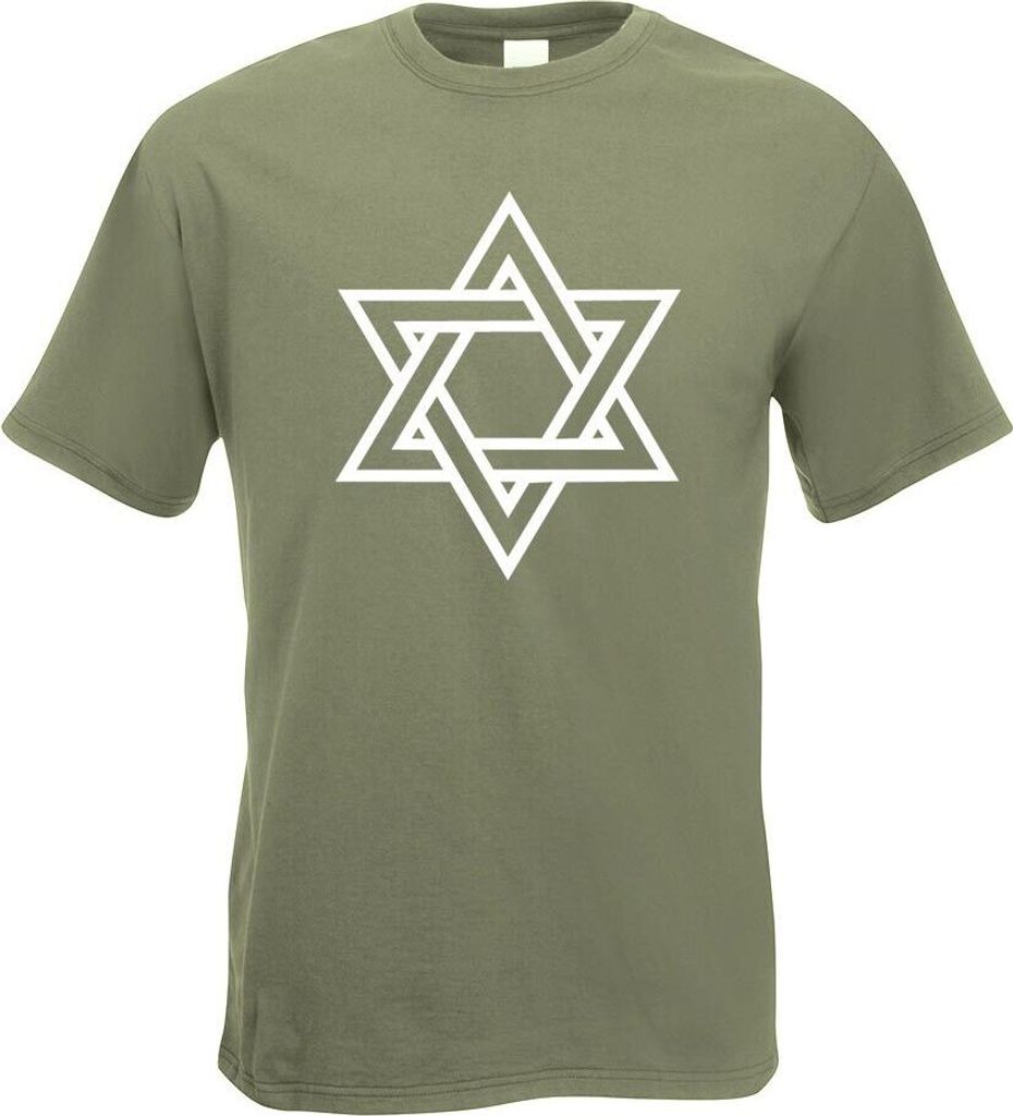 Kiwistar - T-Shirt - Olive - Davidstern Judentum Motiv Bedruckt Funshirt Design Print - mit Motiv Bedruckt - Funshirt Design - Sport - Freizeit - H...