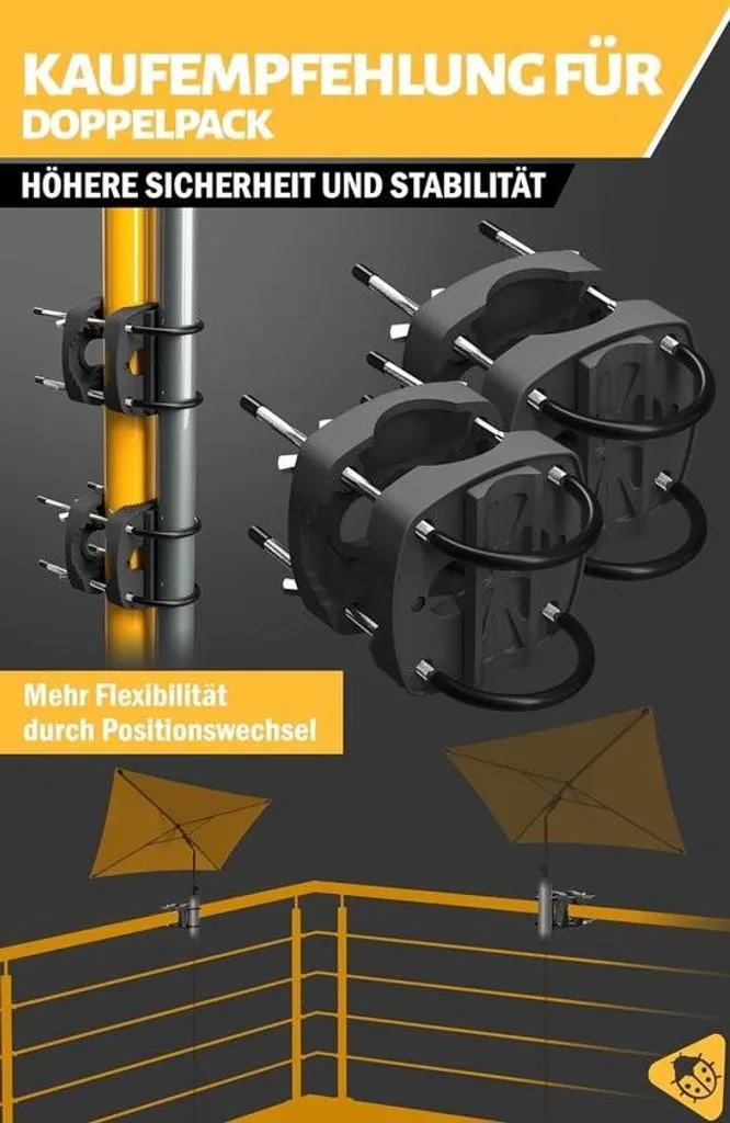 Support pour parasol de balcon noir - Fixation stable pour garde-corps - 2