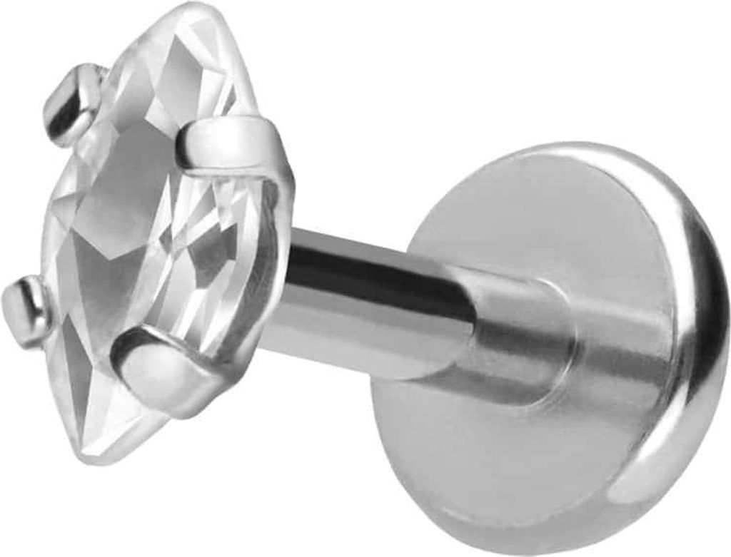 Ohrpiercing, Nasenpiercing Titan Labret mit Push Fit EINGEFASSTER KRISTALLTROPFEN Silber Stablänge: 7mm | Stabstärke: 1,2mm | Kristallgröße: 2,...