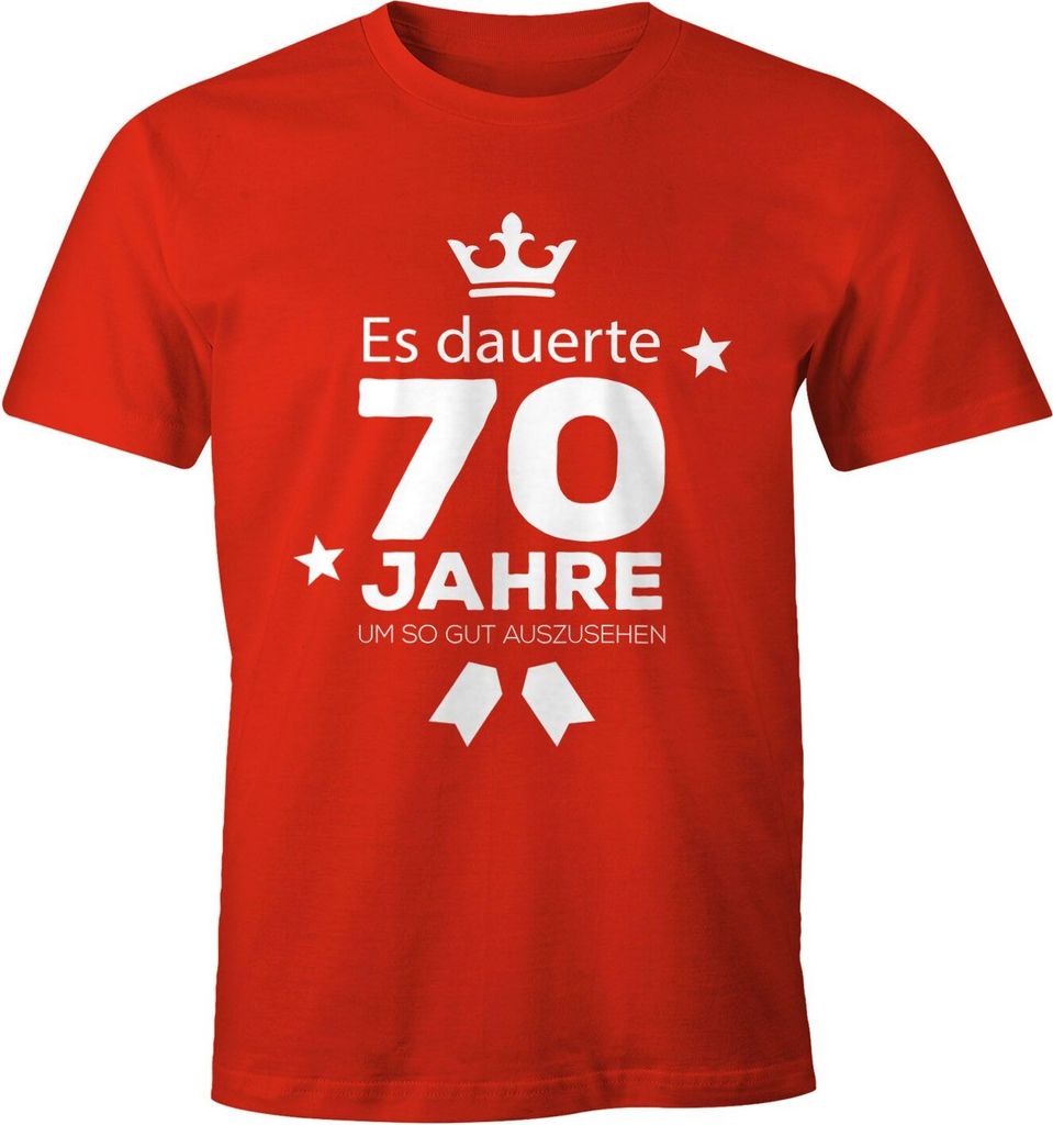 Herren T-Shirt runder Geburtstag Volljährig Es dauerte Jahre um so gut auszusehen 18 20 25 30 40 50 60 70 75 80 Jahre Fun-Shirt Moonworks 70 rot L