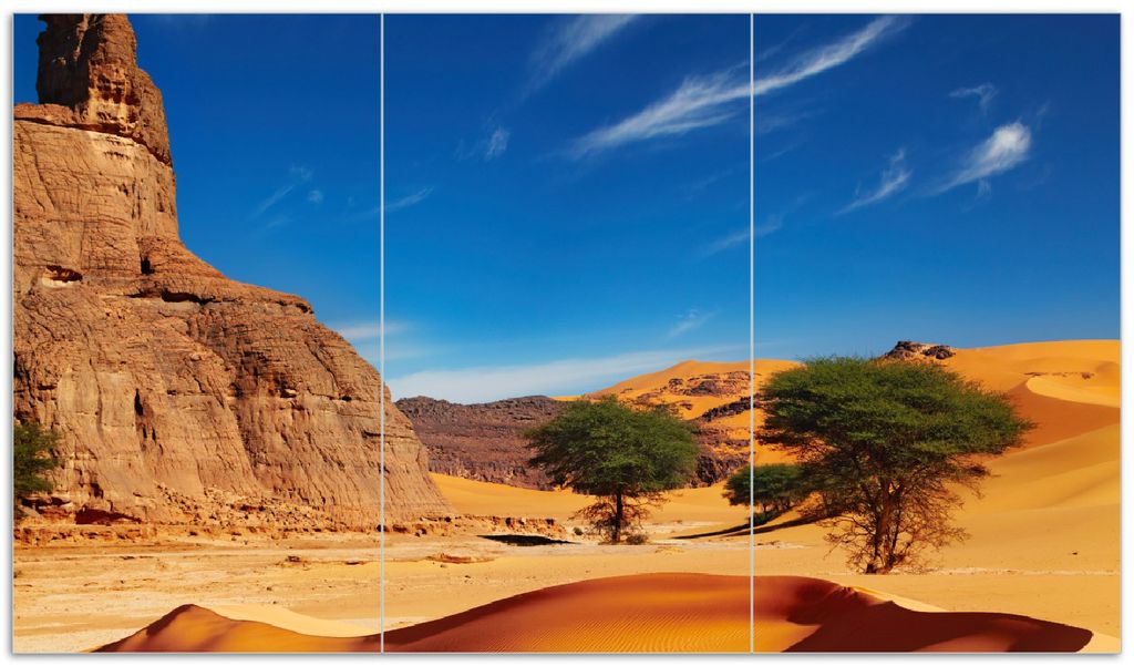Wallario Herdabdeckplatte aus Glas, Größe 90 x 52 cm 3-teilig, Motiv In der Wüste Sahara