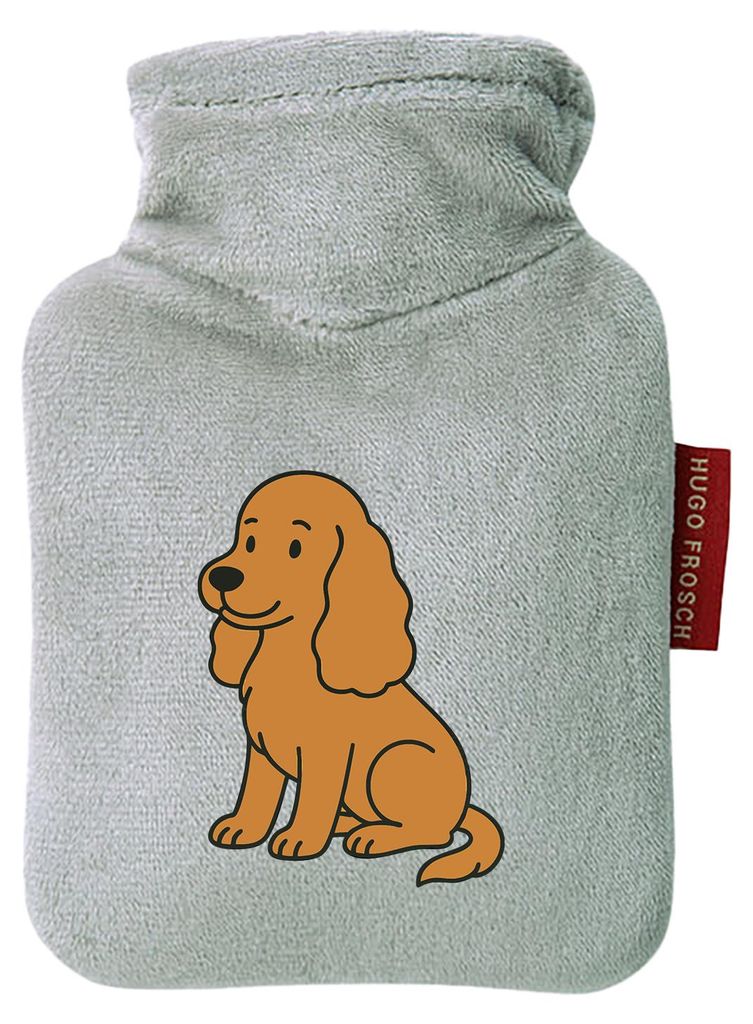 Huuraa Mini-Wärmflasche Cocker Spaniel Comic Cockie 0,2 Liter Grey Mini Veloursbezug Taschenwärmer Geschenkidee