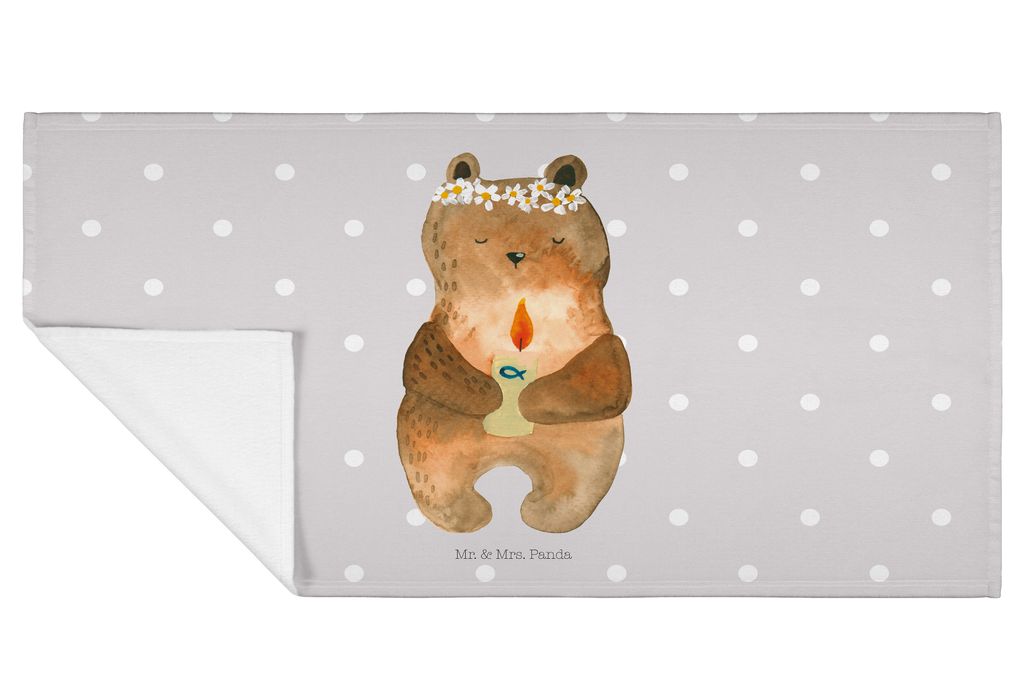 Mr. & Mrs. Panda Handtuch Bär Kommunion - Grau Pastell - Geschenk, gesichtshandtuch, Gottes Segen, gesichtstuch, Katholisch, Flauschtuch, Teddy, b...