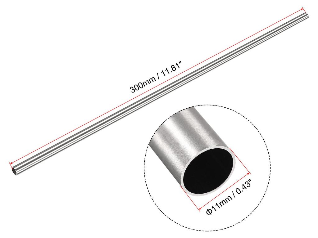 304 Edelstahl Rohr 11mm Au?endurchmesser, 300mm L?nge Nahtlose Gerade Rundrohr 0.5mm Wandst?rke, Industrie Pr?zision Metallrohr Runde Edelstahlrohr...