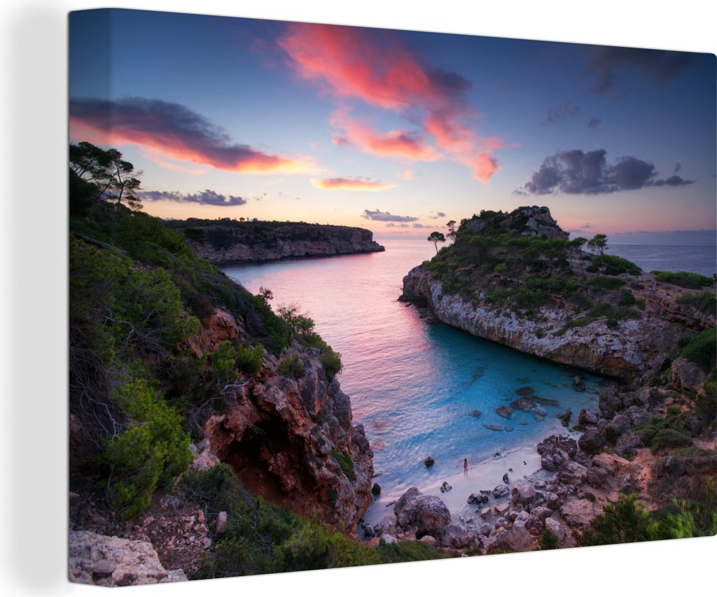 OneMillionCanvasses - Leinwandbilder - 140x90 cm, Der Strand Caló des Moro am Abend auf Mallorca, Wandbilder Kunstdruck Wanddekoration - Foto au...