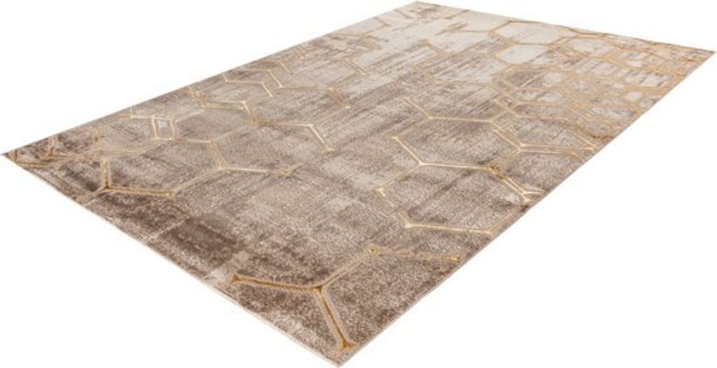 Lalee Marmaris Teppich Superweich Glänzender 3D-Effekt Marmoroptik Betonoptik Teppich mit niedrigem Flor Teppich Teppich Größe 200x290 cm beige