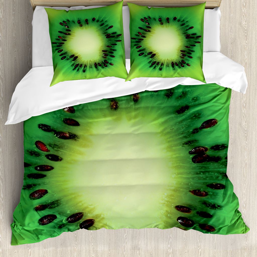 ABAKUHAUS Kiwi Bettbezug Set für Einzelbetten, Close up Foto in Scheiben geschnitten Obst, Milbensicher Allergiker geeignet mit Kissenbezug, 200 c...