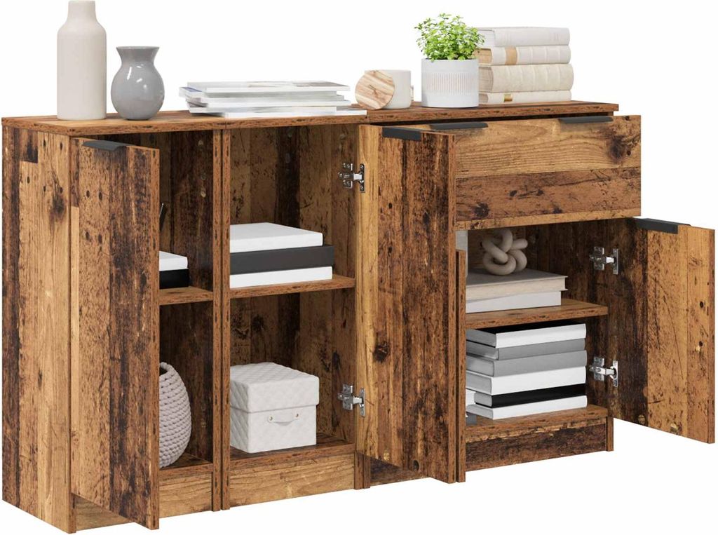 "Winter Sale" Sideboard mit Schubladen 3 pcs - Montage erforderlich - Altholz Holzwerkstoff - clorisNeu642064 - Kommoden