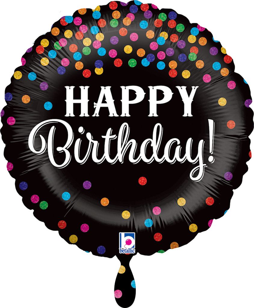 18"/Ø46cm Folienballon "Happy Birthday" Glitter Konfetti