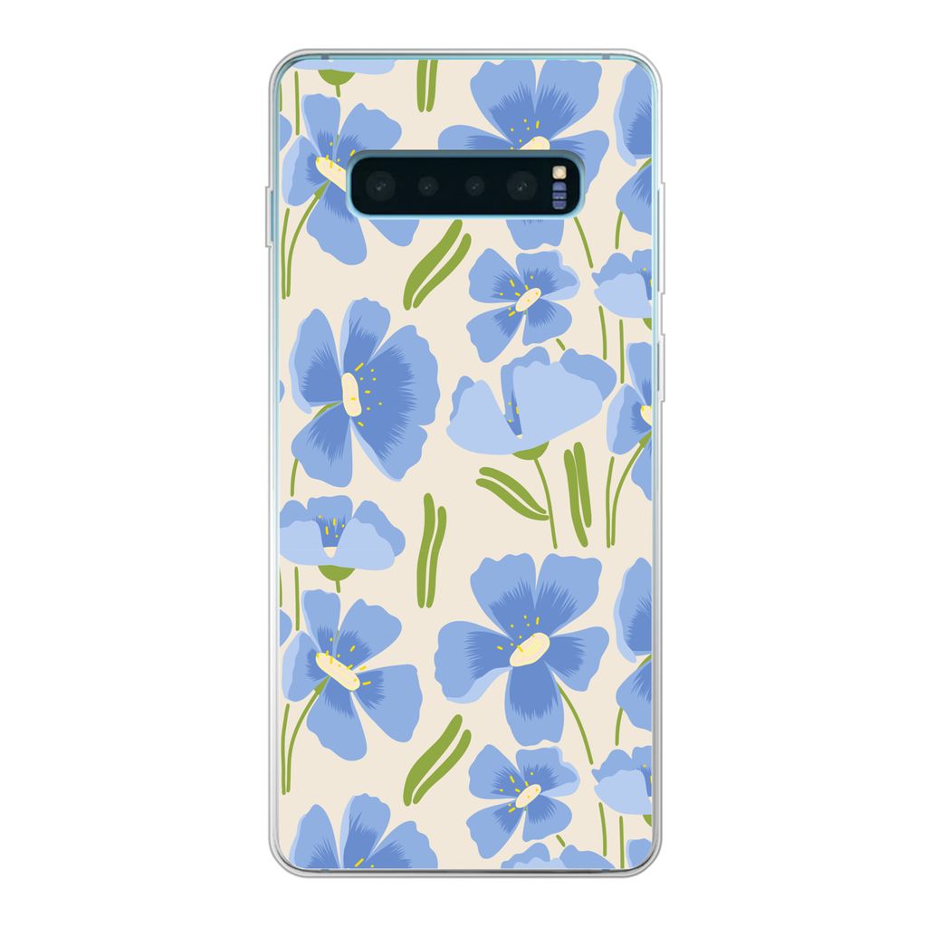 MuchoWow Handyhülle Schutzhülle Hülle für Samsung Galaxy S10 Plus Blume - Blau - Muster Silikon Softcase Handy Hülle - Schutzhülle
