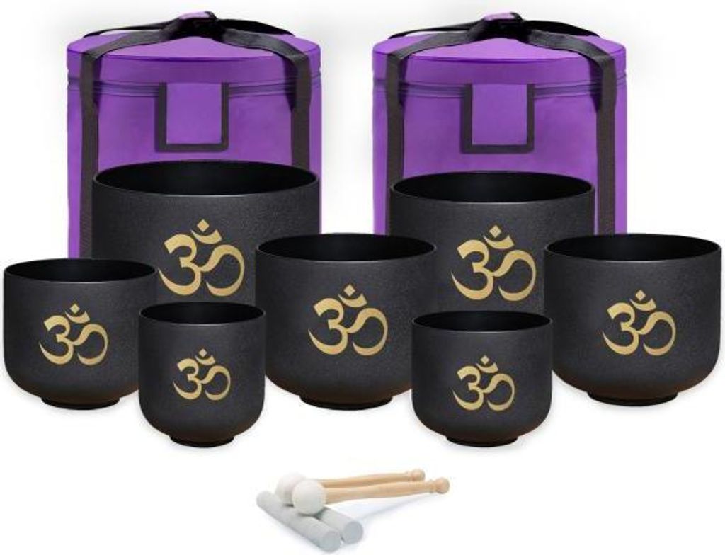 keepdrum Klangschalen-Set OM Set Schwarz 6-12 Zoll mit Zubehör