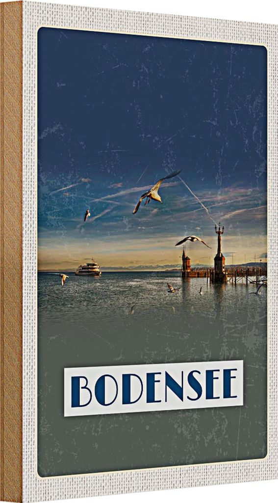 Holzschild Reise 20x30cm Bodensee Deutschland Strand See Möwe