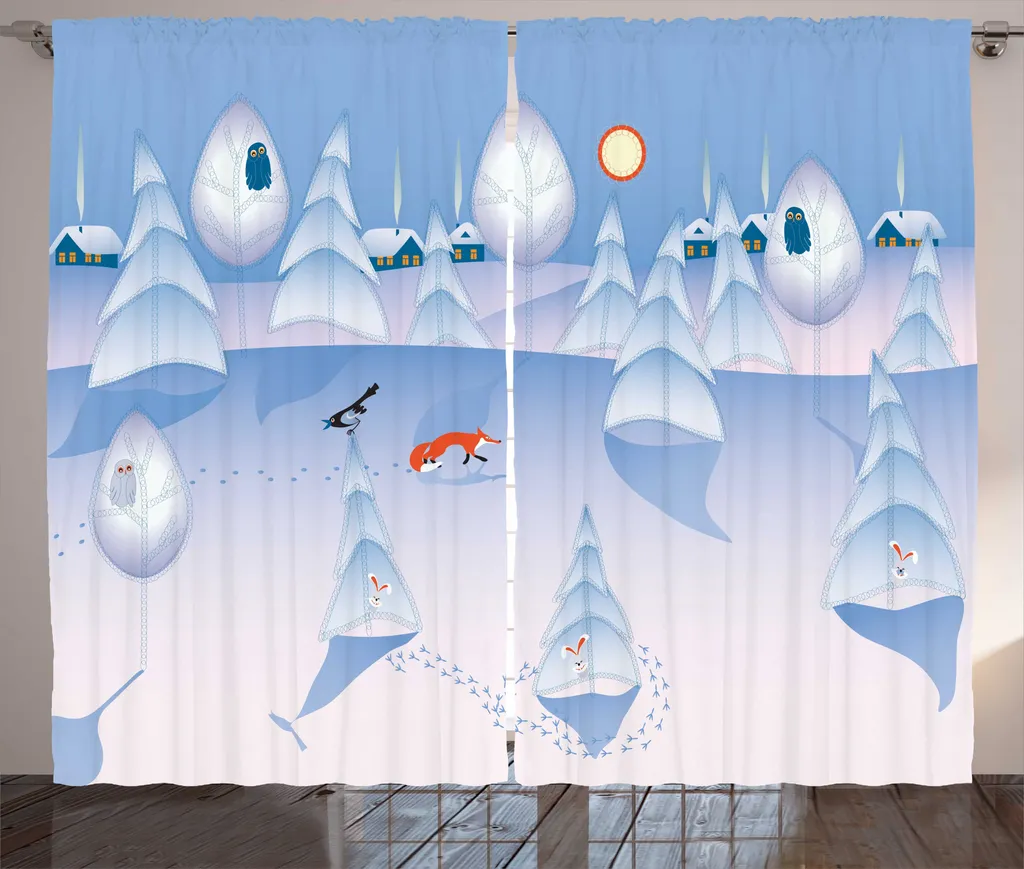 Grand rideau décoratif forêt animaux en tissu rustique 280x225cm