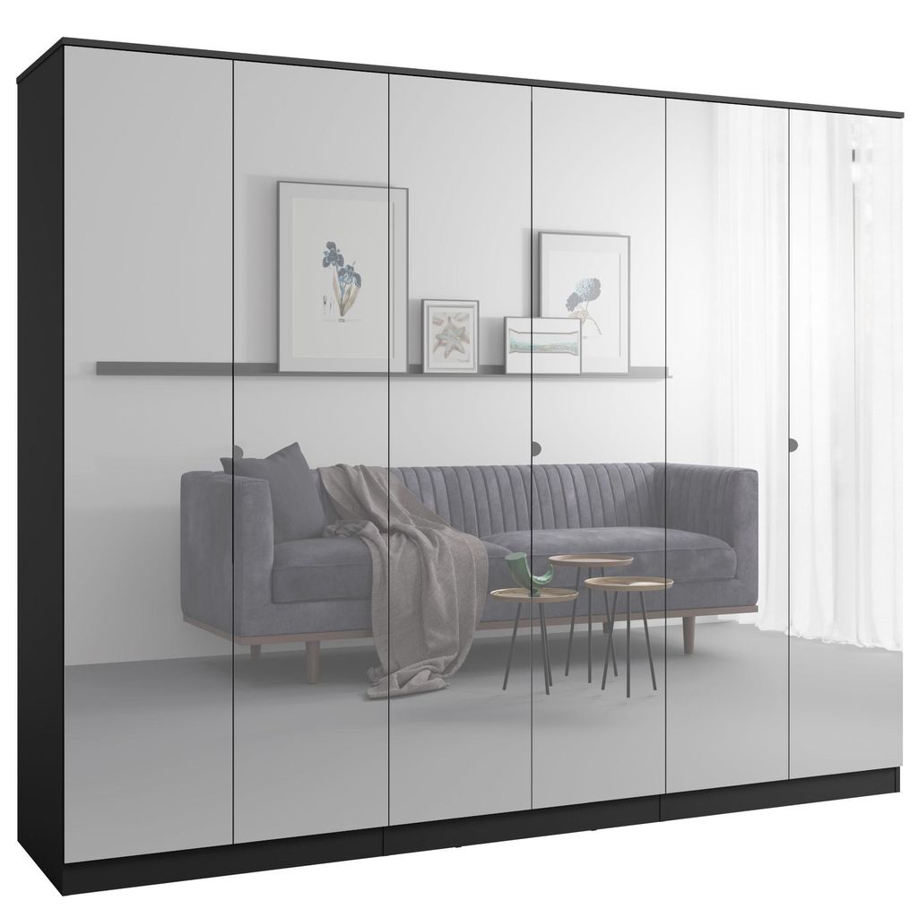 Kleiderschrank zum Schlafzimmer für Kleidung mit Spiegel, Höhe: 200cm, Breite: 240 cm, schwarz