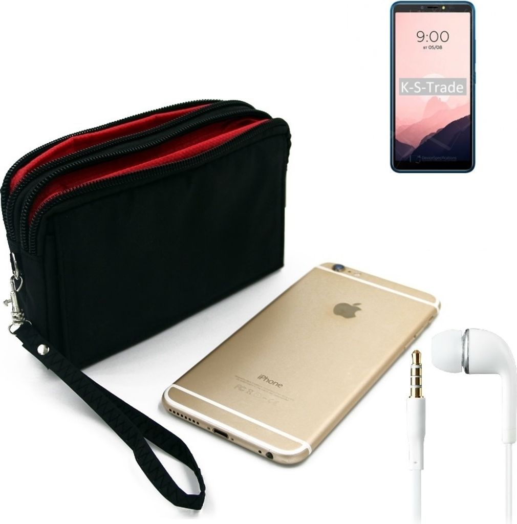 TOP SET kompatibel mit BQ Mobile BQ-6030G Practic Handy Hülle Gürteltasche schwarz + Kopfhörer Travel Bag Travel-Case mit Diebstahlschutz