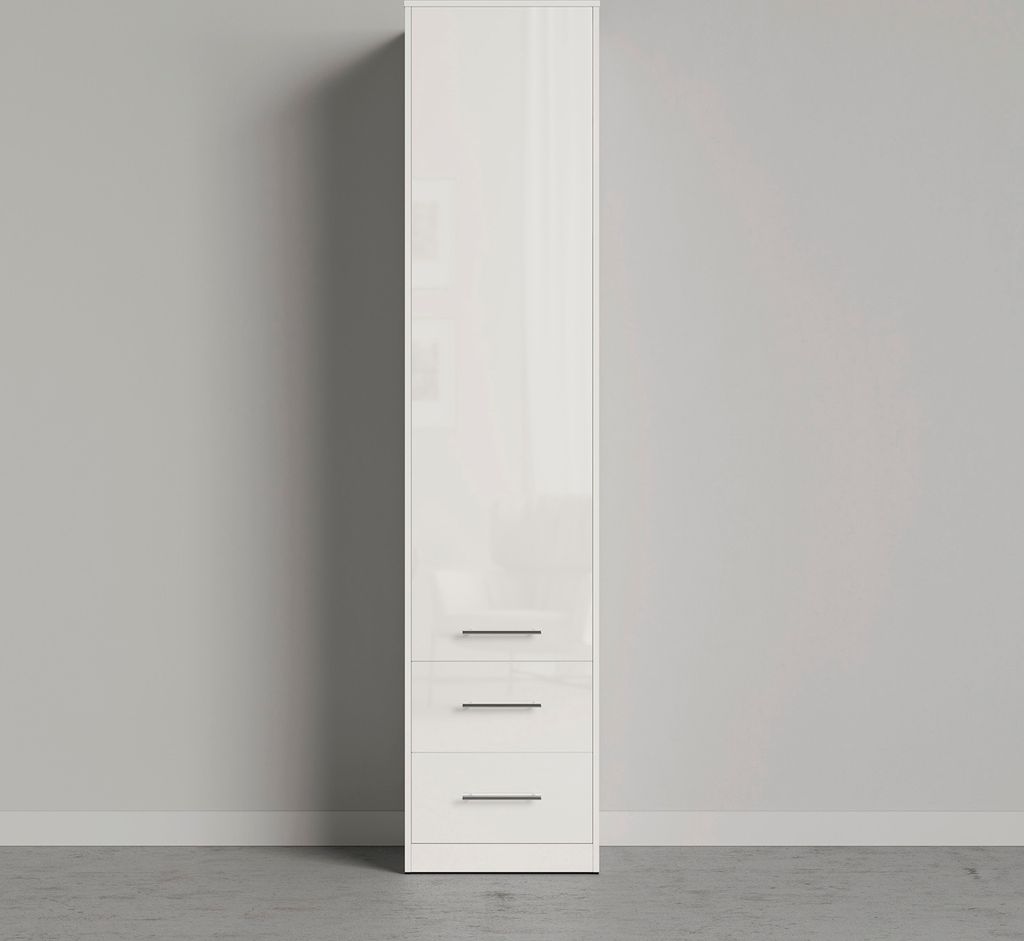 SMARTBett Schrank Kleiderschrank Aktenschrank 50cm mit 2 Schubladen Weiss/Weiss Glanz