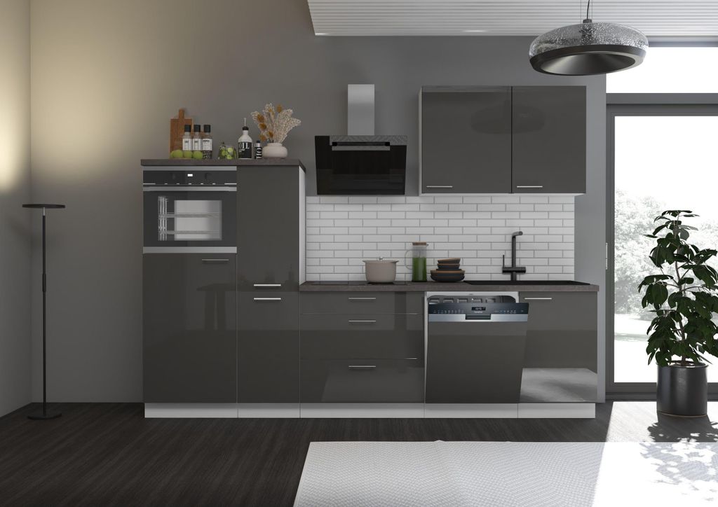Küche Lara Grau/Weiß 280 cm Küchenzeile Einbauküche Produktbild 