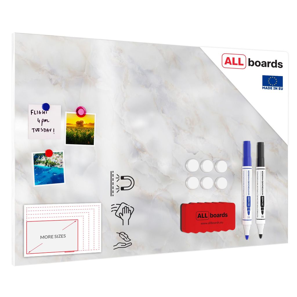 Metallische Magnettafel, MetalBoard, MARMOR, 90x60 cm + GRATIS Zubehörset