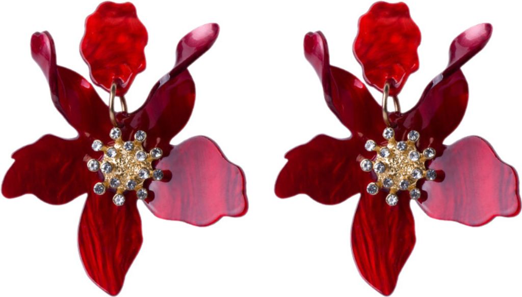 Elegante Damen Acryl-Blumen-Anhänger, Statement-Ohrstecker, Ohrringe, Schmuck, Geschenk-Rot