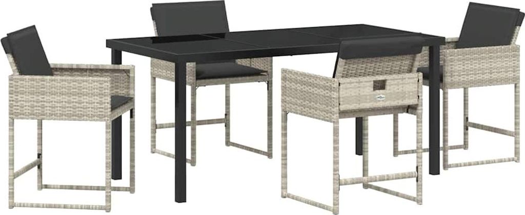 SYFAX Garten Essgruppe mit Kissen 5 pcs Hellgrau Poly Rattan