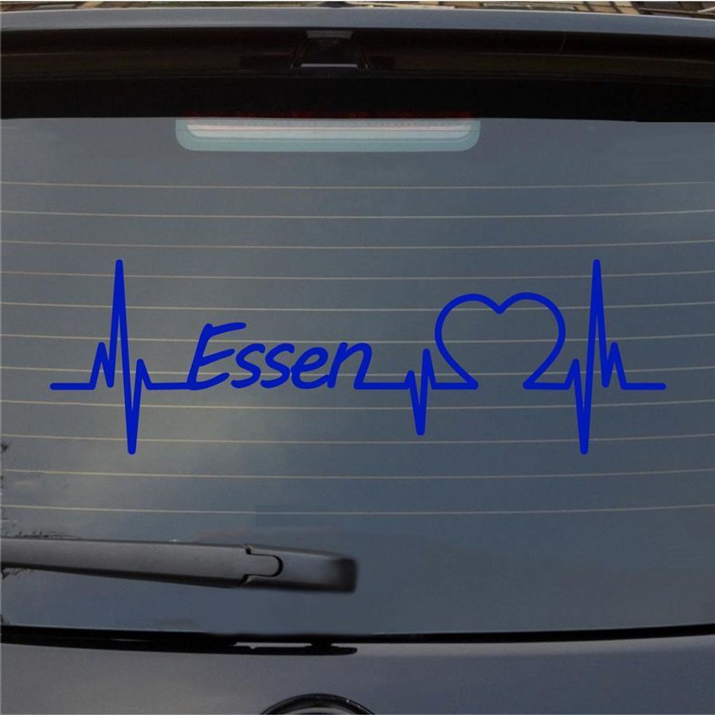 Heckscheibenaufkleber Essen Herz Puls Stadt Liebe 55x17 cm Dunkelblau Auto Aufkleber Sticker