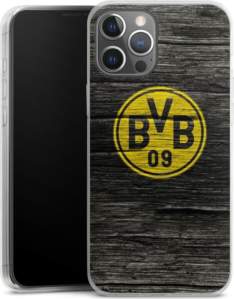 DeinDesign Slim Hülle für Apple iPhone 12 Pro Max Silikon Case Ultra Dünn Handyhülle BVB Borussia Dortmund Holzoptik