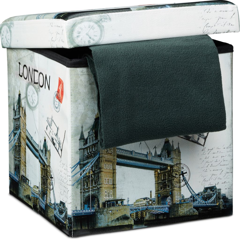 Relaxdays Sitzhocker, faltbar, stabil, 38 cm, Kunstleder, Produktbild 