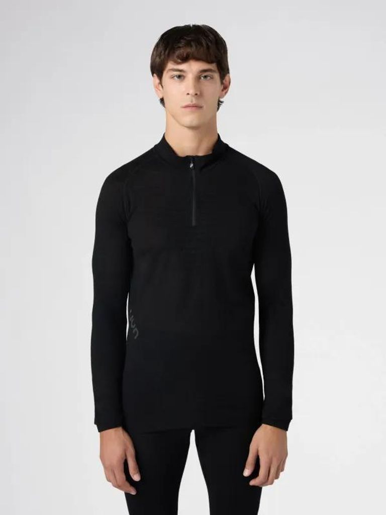 UYN Fusyon Biotech Thermoshirt mit Reißverschluss für Herren, Schwarz, Wolle und Lyocell, Hoher Kragen, für Wintersport, Gr. XXL