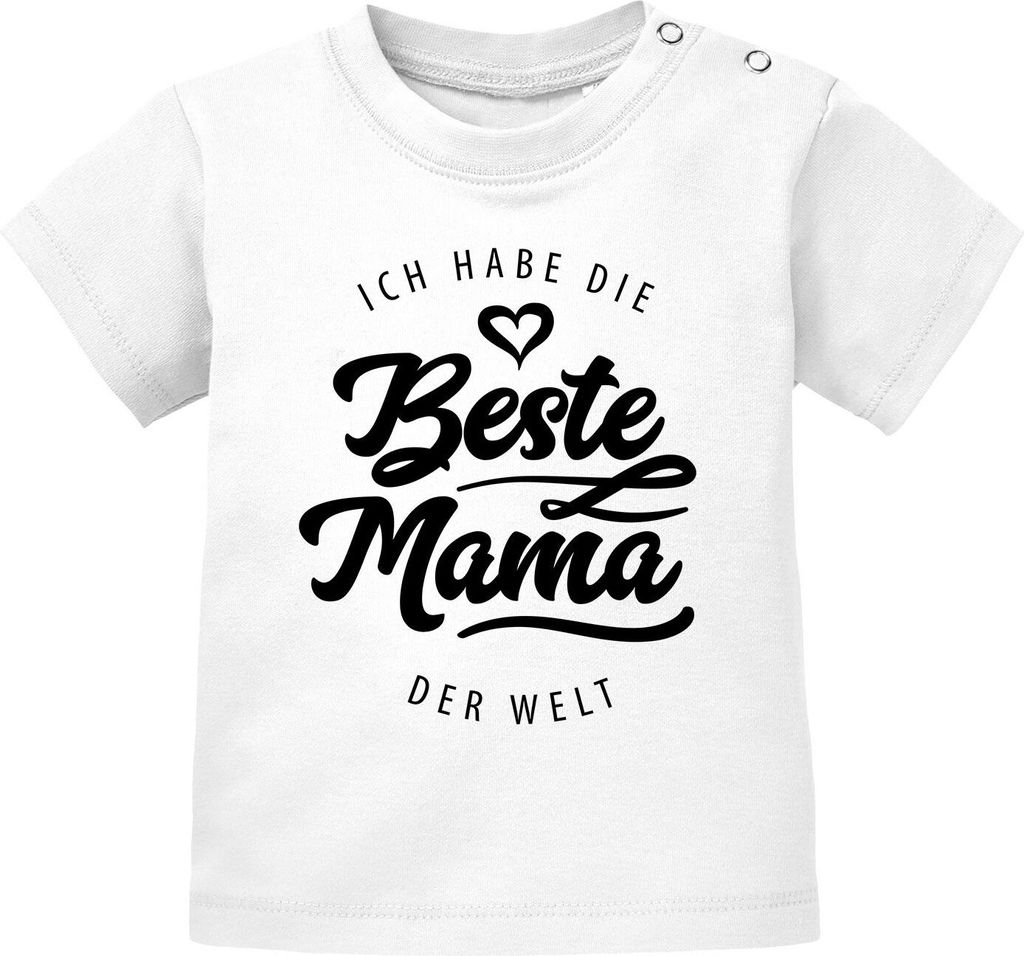 Baby T-Shirt kurzarm Babyshirt Ich habe die beste Mama der Welt Spruch Geschenk Jungen Mädchen Moonworks weiß 56/62 (1-3 Monate)