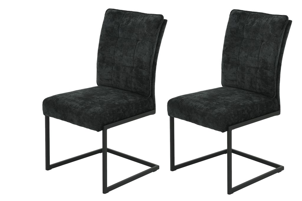 Hela Tische, 2er Set Freischwinger Stuhl Olivia, Webstoff Anthrazit, Komfortsitz Viskoseschaum, Vierkant Metallgestell + Griff Schwarz,120kg belastbar