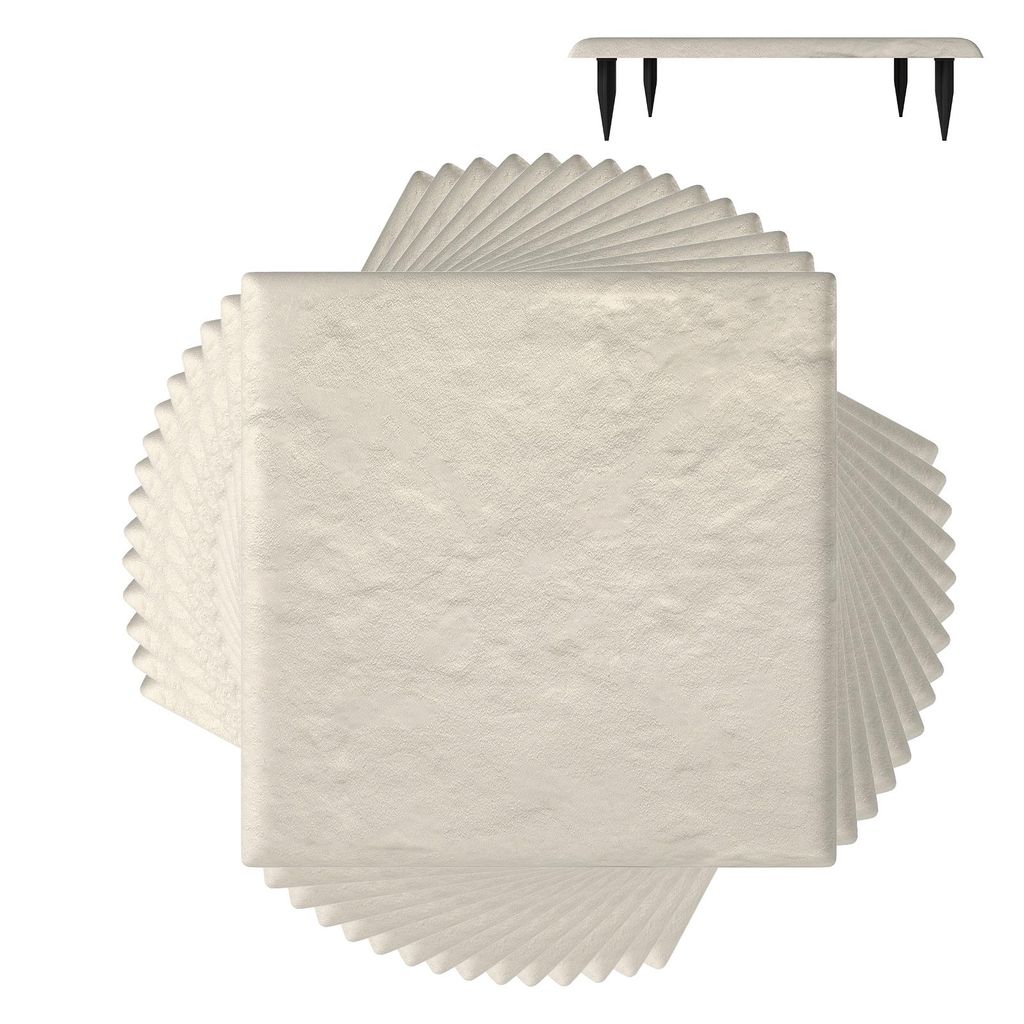 COSTWAY 16er Set Trittsteine 39,5x39,5cm mit Bodenpfählen, dekorative Gehwegplatten, Allwetter-Bodenplatten Gartendekoration für Garten, Beige