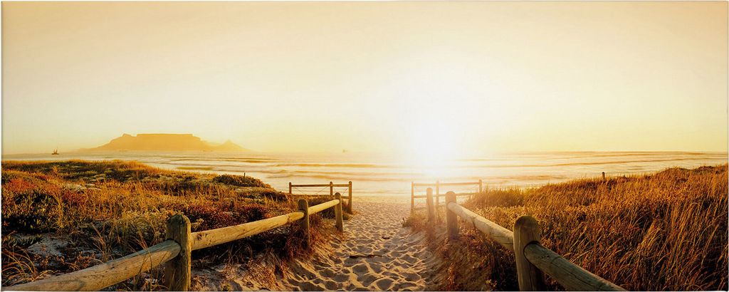 Leinwandbild Maritim 40 x 100 cm - Wandbild Orange Braun - Keilrahmen Landschaften Strand Wohnzimmerdeko Wanddeko Wandgemälde