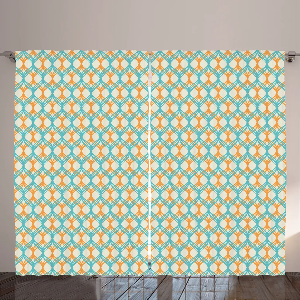 Rideau Universel Anti-Regard 280x225cm Motif Rayures Courbes Abricot