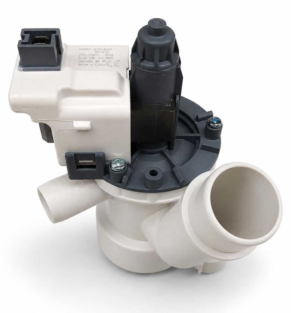 Ablaufpumpe passend wie Hoover 41018403 mit Pumpenkopf und Produktbild 