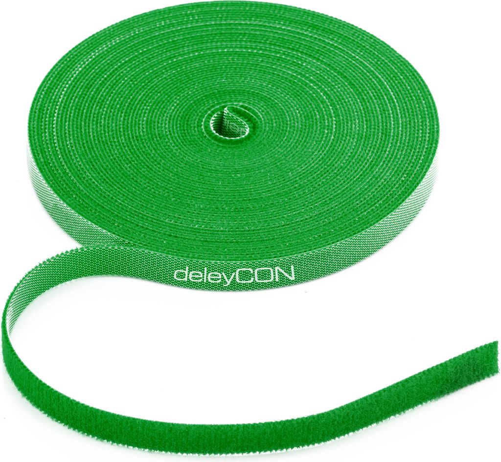 deleyCON 10m Klett Kabelbinder Klettband Klettbandrolle 10mm Breit Kabelmanagement Kabelorganizer Klettkabelbinder Klettverschluss zuschneidbar Grün